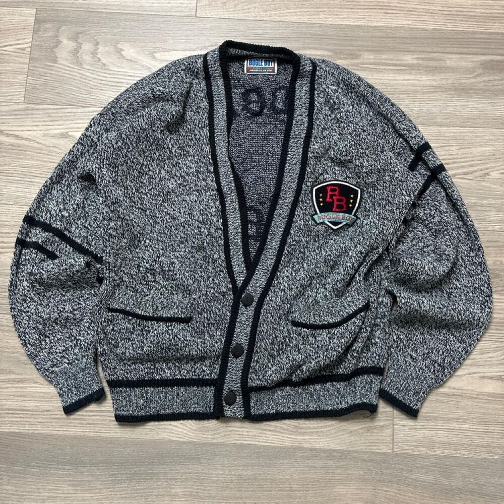 Vintage 90s Bugle Boy Gray Academia Preppy Knit Cardigan